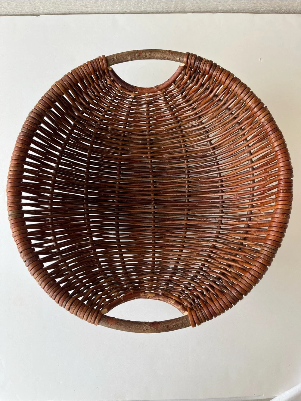 Handwoven Round Rattan Winnowing Basket in Warm Brown 14”